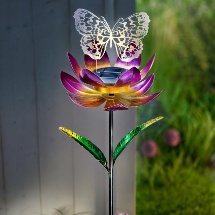 Solární zahradní zápich Motýl na květu
