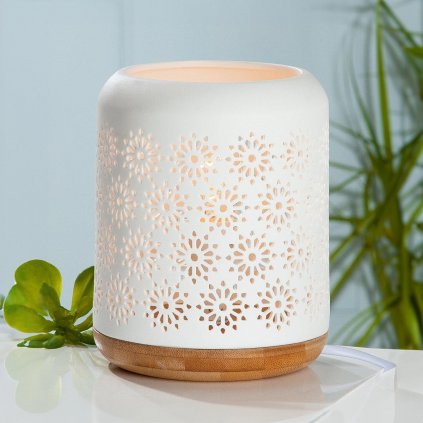 Porcelánová stolní lampa s květinami, bílá