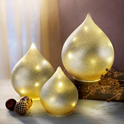 LED skleněná dekorace Glitter, sada 3 ks