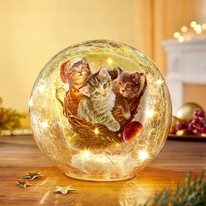 LED skleněná koule Vánoční koťata