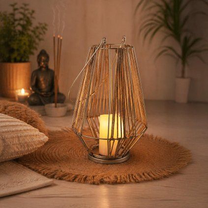 Lucerna boho s LED svíčkou