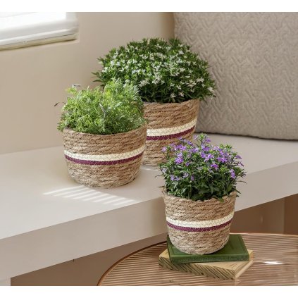 Obaly na květináče z mořské trávy, fialový, sada 3 ks