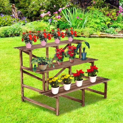 Dřevěný stojan na květiny - 3 schody, 120 x 80 x 80 cm