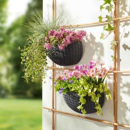 Nástěnný květináč z umělého ratanu, 2 ks