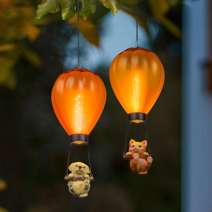 Solární závěsné dekorace Zvířátka v balónu, sada 2 ks