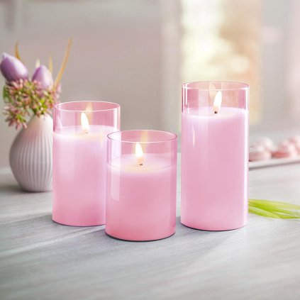 LED svíčky, růžové, sada 3 ks