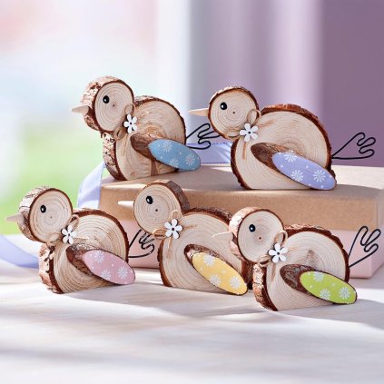 Dřevěné dekorace Ptáčci, sada 5 ks