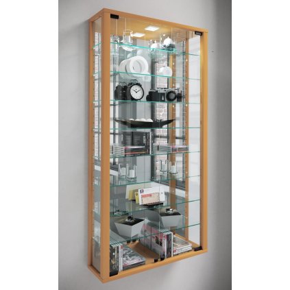 Nástěnná vitrína Vitrosa Maxi se zrcadlem včetně LED osvětlení, buk