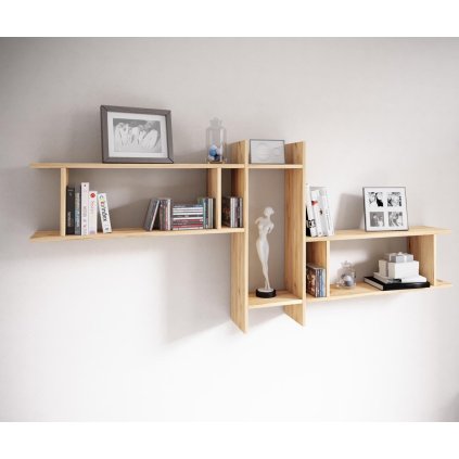 3dílná nástěnná police Sirola Maxi, dub medový