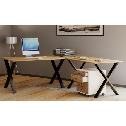 Rohový stůl Lona 220x160x80 X-nohy, dub medový