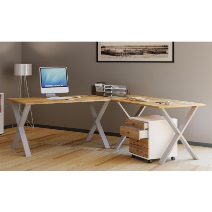 Rohový stůl Lona 220x190x80 X-nohy, dub medový