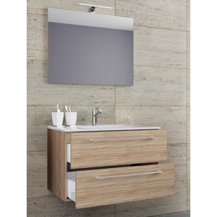 3dílná umyvadlová skříňka Badinos 2 zásuvky 80 cm se zrcadlem, dub sonoma