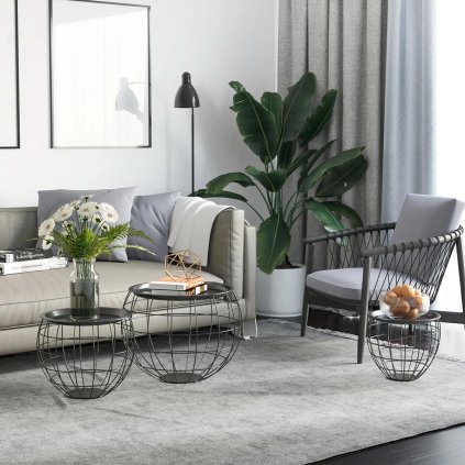 Kovové konferenční stolky, sada 3 ks