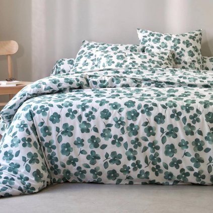 Bavlněné povlečení Petúnie, zelené, 140 x 200 cm