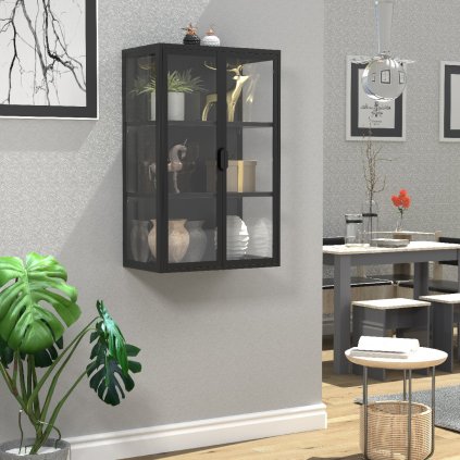 VCM Nástěnná vitrína „Flokas L“, černá