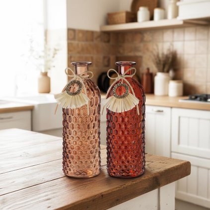 Vázy Ibiza, růžová a hnědá, sada 2 ks