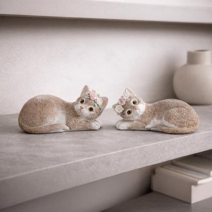 Dekorační sošky Kočky Nala, ležící, sada 2 ks