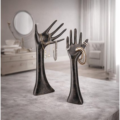 Stojany na šperky Ruce, černé, sada 2 ks