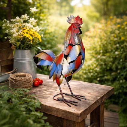 Dekorace Kohout Otto, červenomodrý, 50 cm