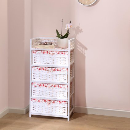 Proutěná komoda se 4 košíky Romantik