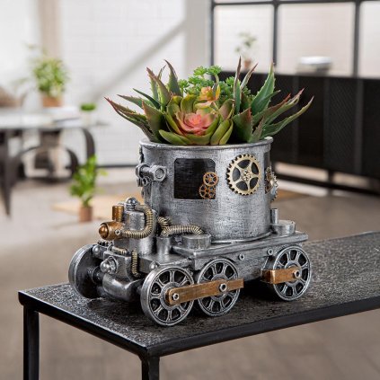 Steampunk květináč Lokomotiva