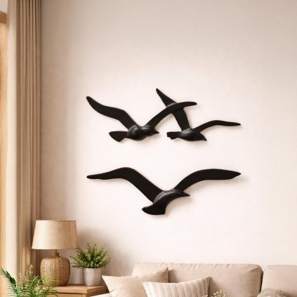 Nástěnná dekorace Racci, černá, sada 2 ks