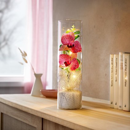 LED Dekorace Orchidej ve skle