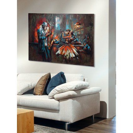 Obraz GILDE Gallery Bartime tanec a saxofonista, 80 cm