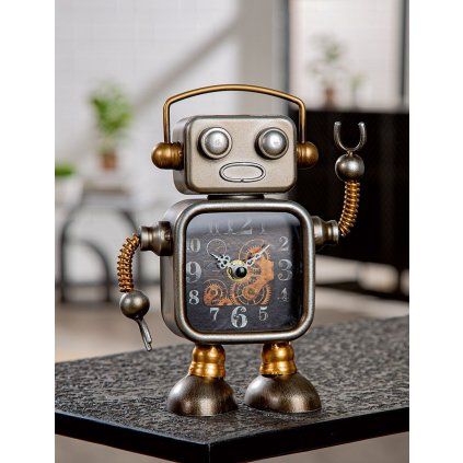 Kovové robotí stolní hodiny