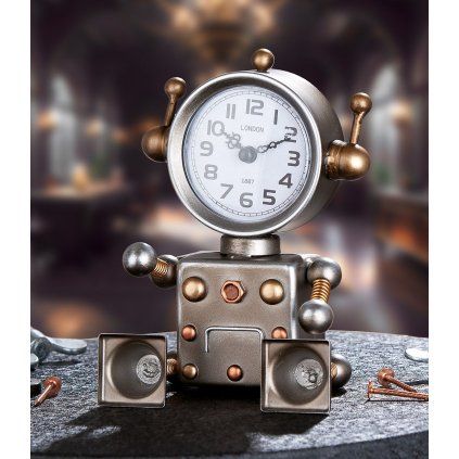 Stolní hodiny robot kovové "Robbie"