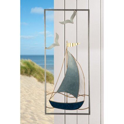 Nástěnný kovový reliéf loď Sailing, 61 cm
