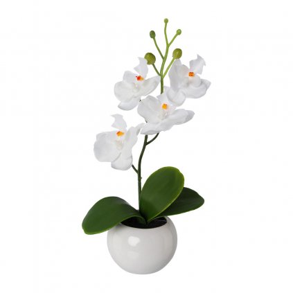 Umělá květina Orchidej v keramickém květináči, bílá,  21 cm