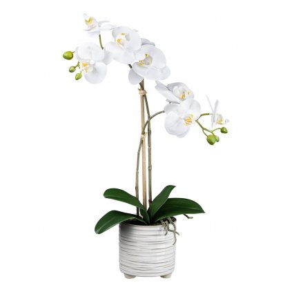 Umělá květina Orchidej v keramickém květináči, bílá,  50 cm