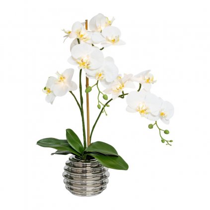 Umělá květina Orchidej s 9 LED, 60 cm, krémová