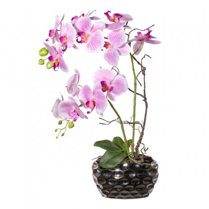 Umělá květina Orchidej v oválné váze, růžová, 55 cm