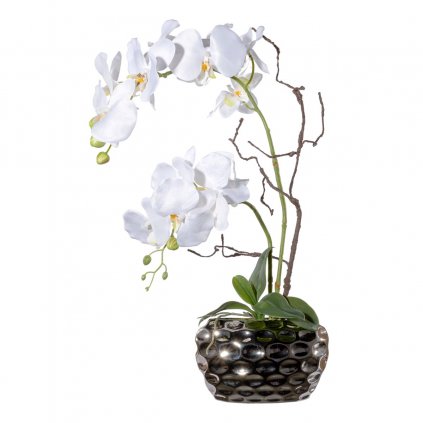 Umělá květina Orchidej v oválné váze, bílá, 55 cm