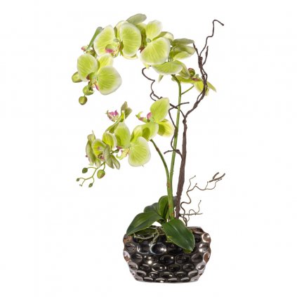 Umělá květina Orchidej v oválné váze, zelená, 55 cm