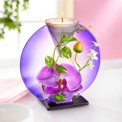 Skleněný  svícen Orchidej