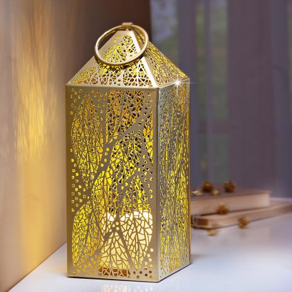 Kovová lucerna Gold s LED svíčkou
