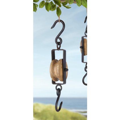 Dřevěná kladka s hákem Rustico, 30 cm