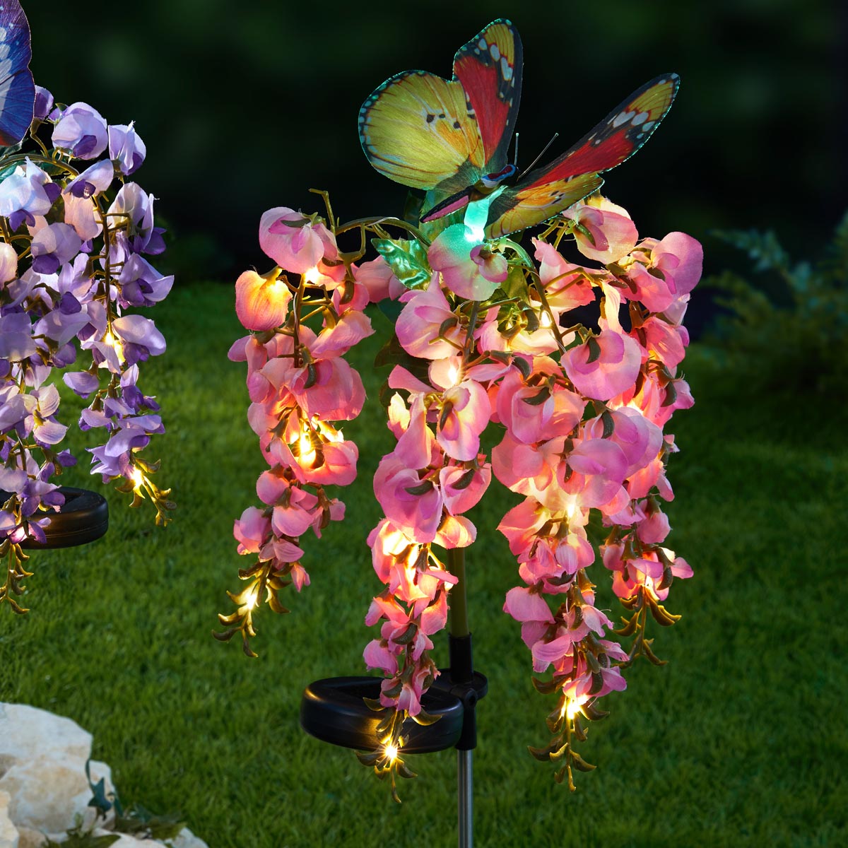 E-shop Die moderne Hausfrau Solární zahradní zápich Květ s motýlem, růžový