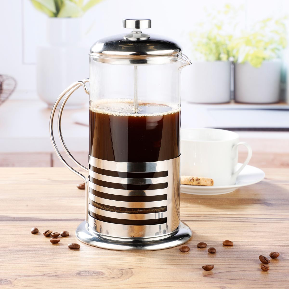 E-shop Haushalt international Skleněný french press se satinovanou nerezovou ocelí, 1 l