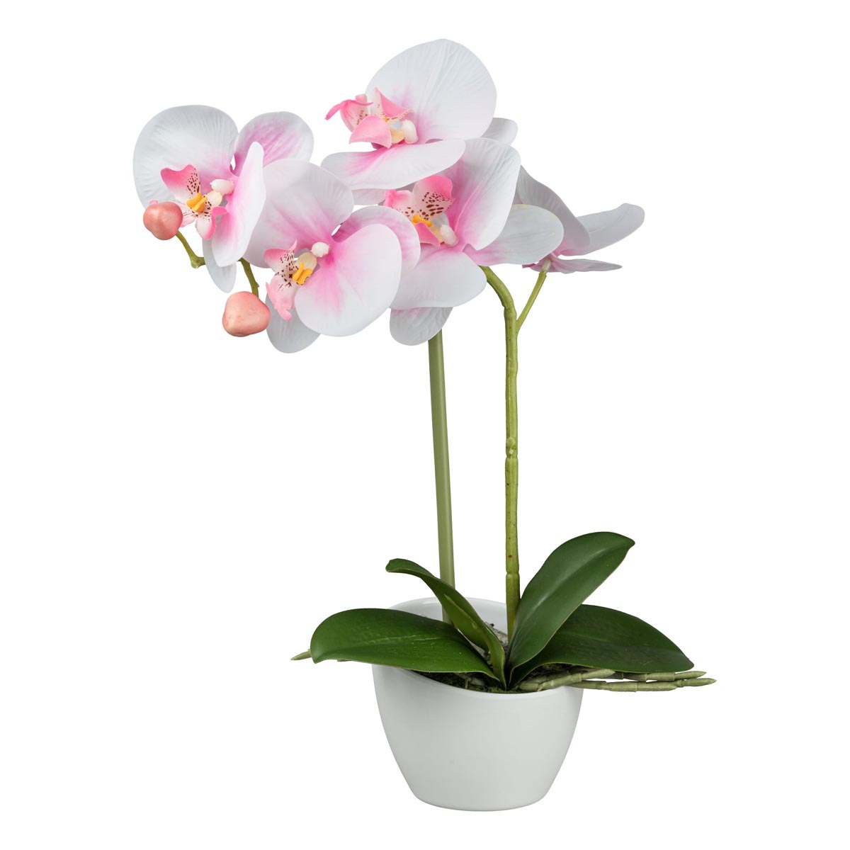 Gasper Umělá orchidej v bílém melaminovém květináči, 33 cm, růžová