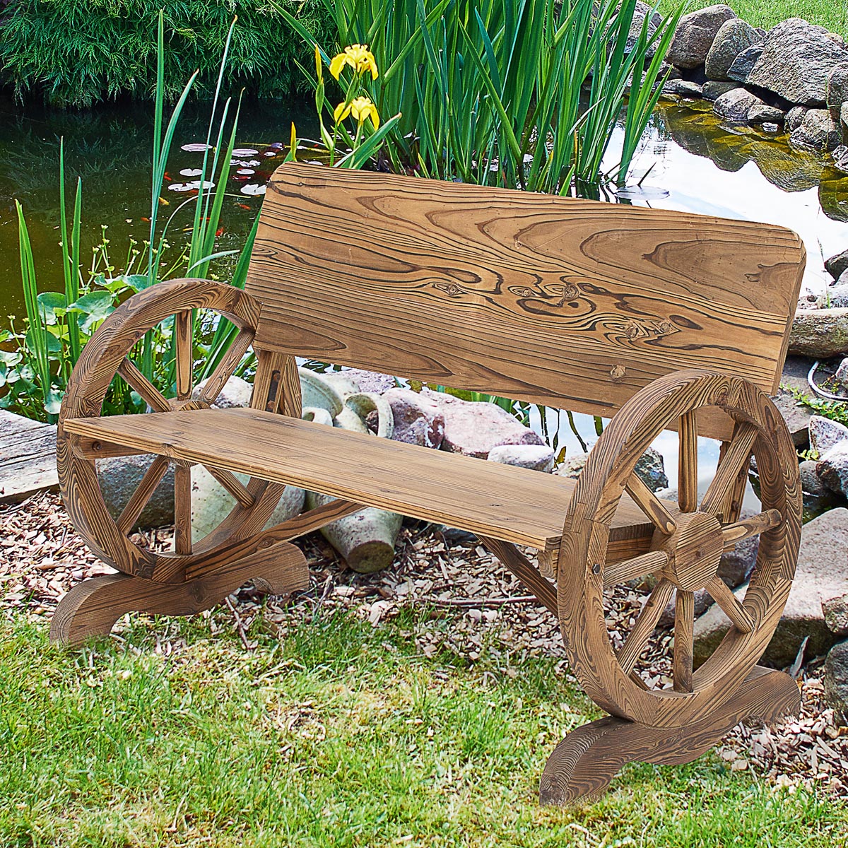 E-shop Outsunny Rustikální dřevěná lavice Kola, tmavě hnědá, 114 x 58 x 80 cm