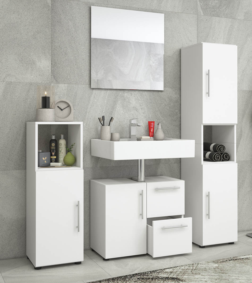 E-shop VCM Koupelnový set Flandu se zrcadlem, bílý