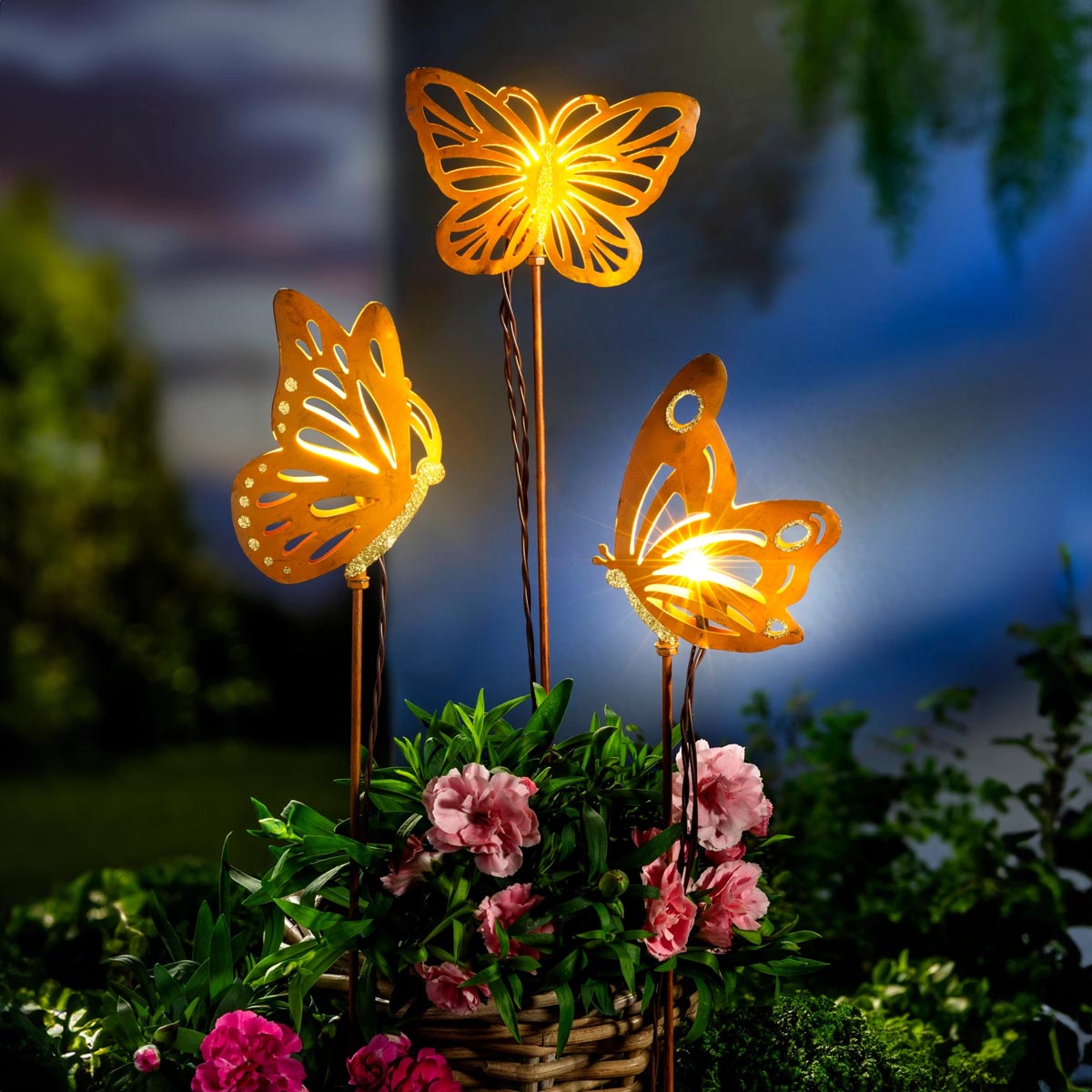 E-shop Weltbild LED zahradní zápichy Zlatí motýli, sada 3 ks