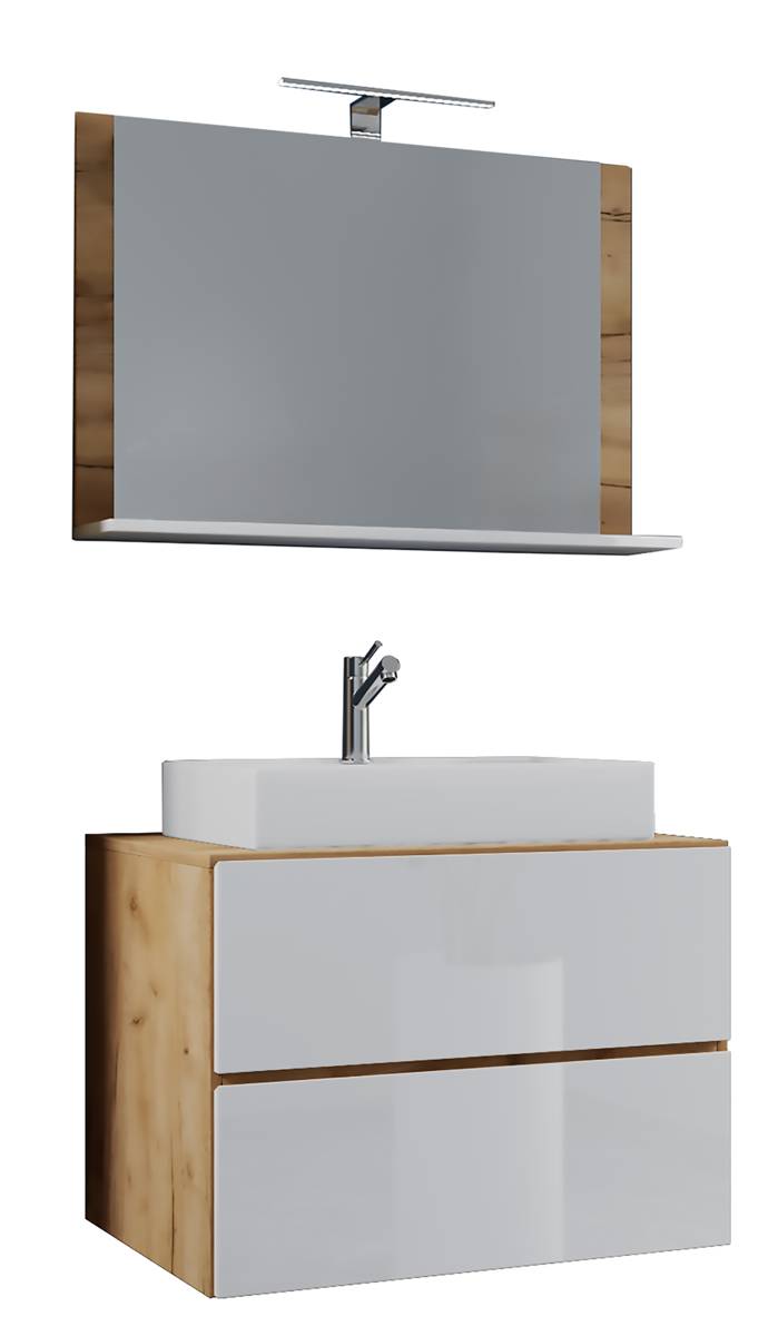 VCM 3dílná umyvadlová skříňka Lendas M 60 cm se zrcadlem, dub medový
