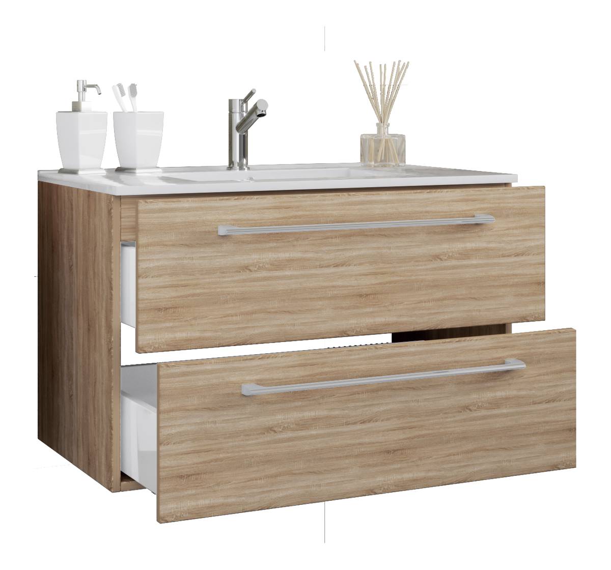 VCM 2dílná umyvadlová skříňka Badinos 2 zásuvky 80 cm, dub sonoma