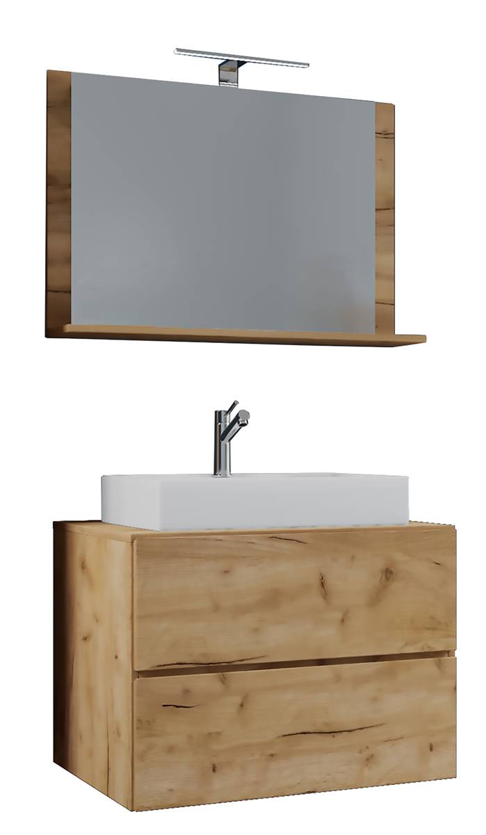 VCM 3dílná umyvadlová skříňka Lendas M 80 cm se zrcadlem, dub medový