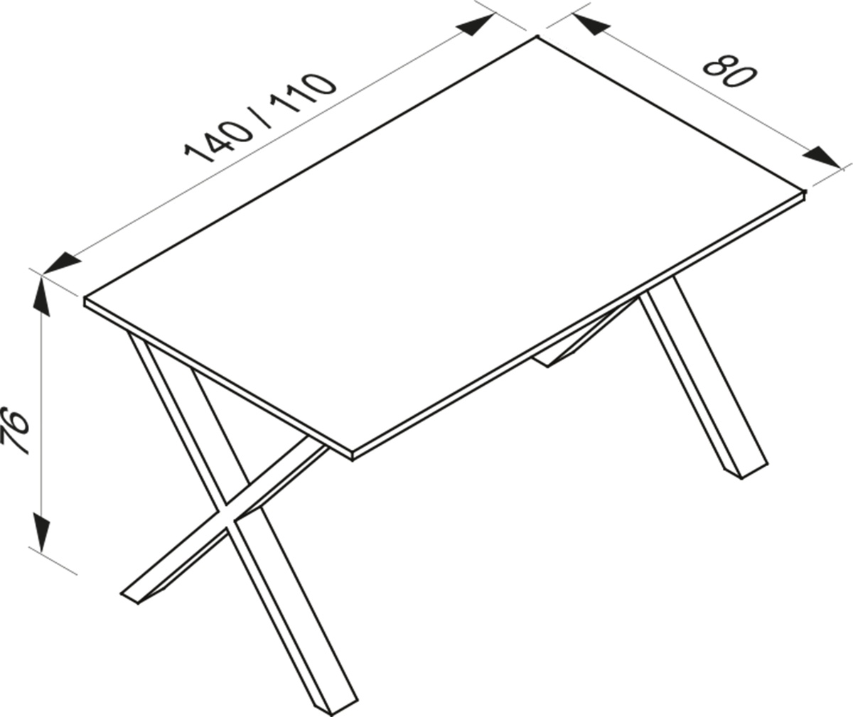 VCM Stůl Lona 160x80 U-nohy, antracit